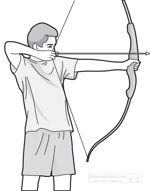archer aiming bow and arrow gray clipart image