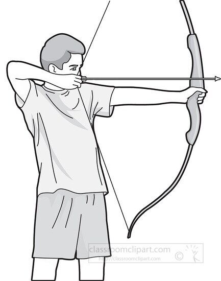 archer aiming bow and arrow gray clipart image