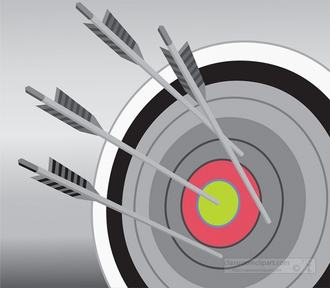 archery arrows hit target with bullseye red green gray color