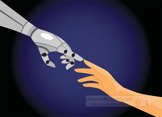 artificial intelligence robotic hand touching human hand clipart