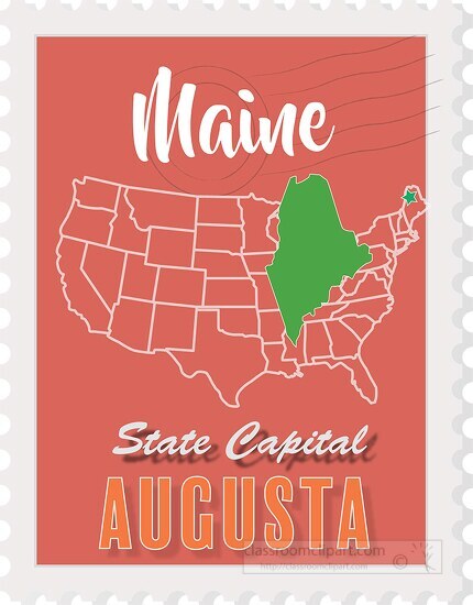 augusta maine state map stamp clipart
