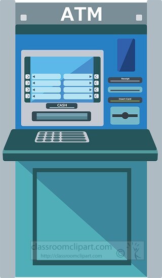 Automated Teller Machine in blue color clipart