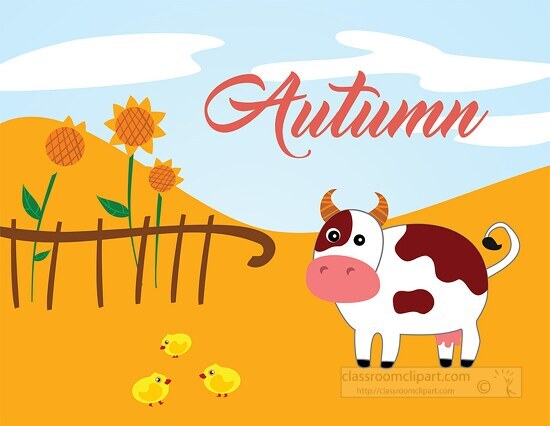 autumn season foliage scene cow clipart