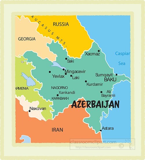 Azerbaijan country map color border clipart