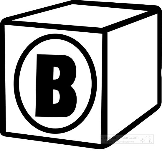 B alphabet block black white clipart