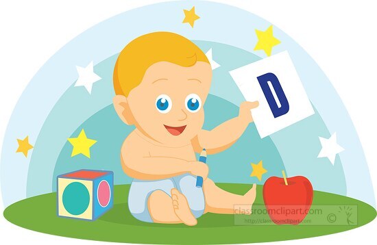 baby holding letter of alphabet D flat design vector clipart