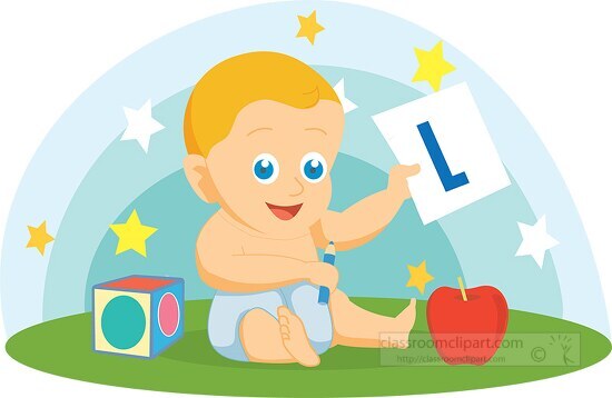 baby holding letter of alphabet L flat design vector clipart