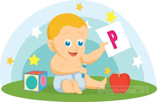 baby holding letter of alphabet P flat design vector clipart