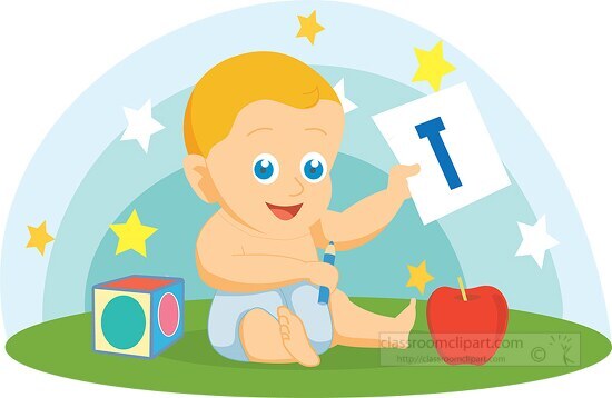 baby holding letter of alphabet T flat design vector clipart