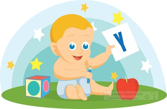 baby holding letter of alphabet Y flat design vector clipart