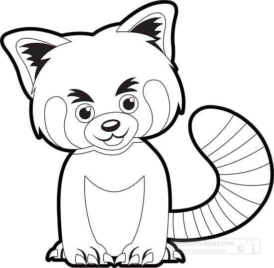 baby red panda animal black white outline clipart