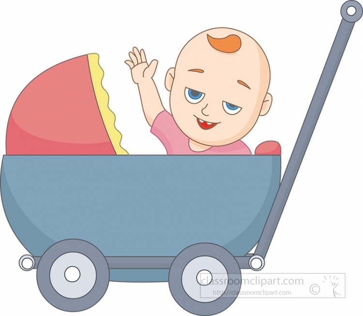 baby waving from a carriage