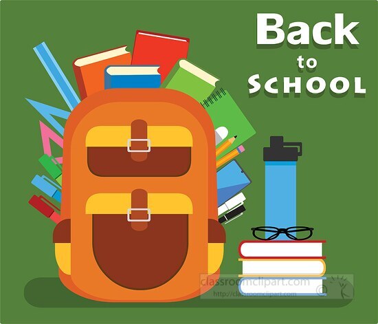 back to school bagpack with books clipart