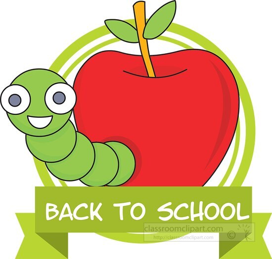 back to school worm apple clipart