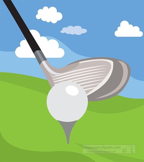 Golf Clipart-ball golf club on grass blue sky in background