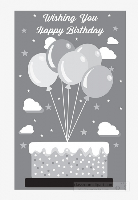 Holidays Ocassions Gray Clipart-balloons attached to cake sending happy  birthday wish