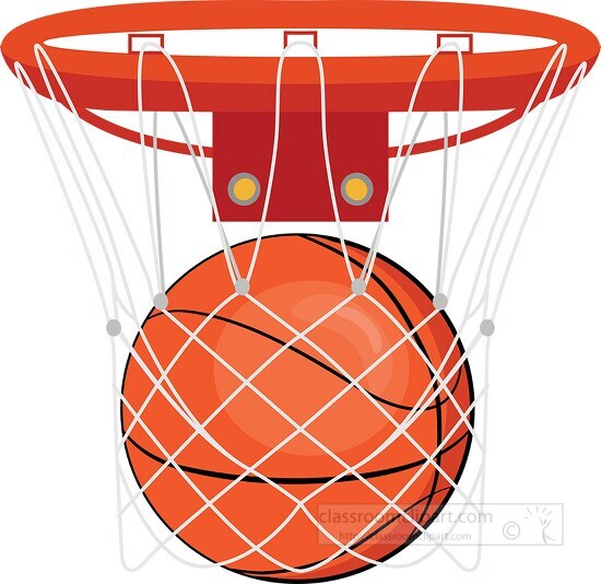 Basketball Clipart-baseketball hoop with ball in net clipart