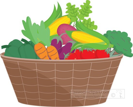 basket of assorted fresh vegetables clipart