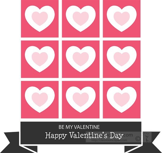 be my valentine white pink hearts on pattern squares vector clip