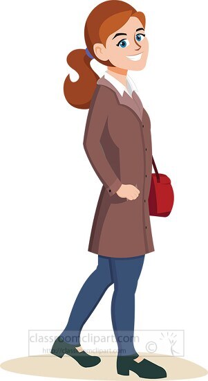 beautiful lady wearing long coat with purse clipart2020