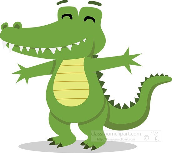 big tooth smiling crocodile cartoon style clipart