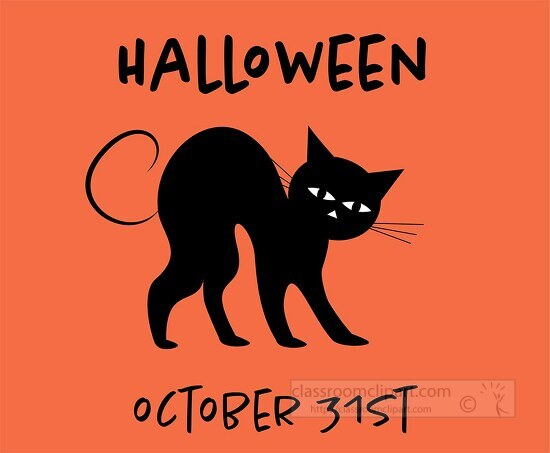 black cat happy halloween october 31 clipart