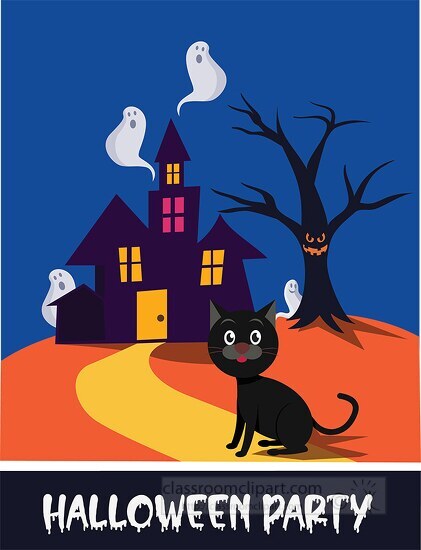 black cat haunted house halloween party invitation