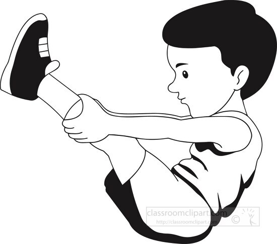 black outline boy stretching physical fitness clipart