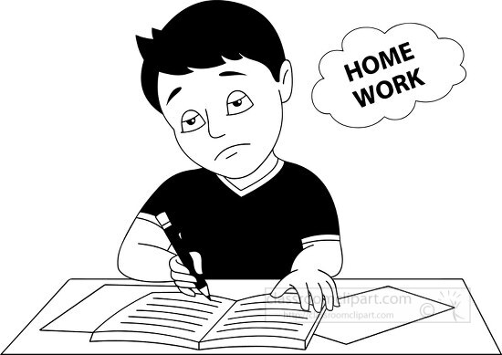 kid writing clipart black and white