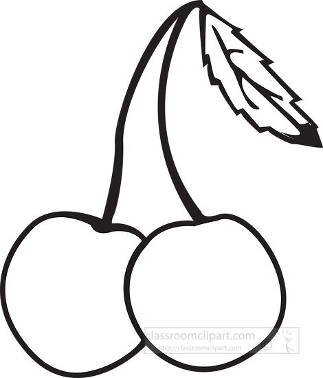 black outline cherry with leaf clipart