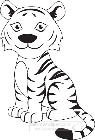 black outline cute baby tiger sitting clipart