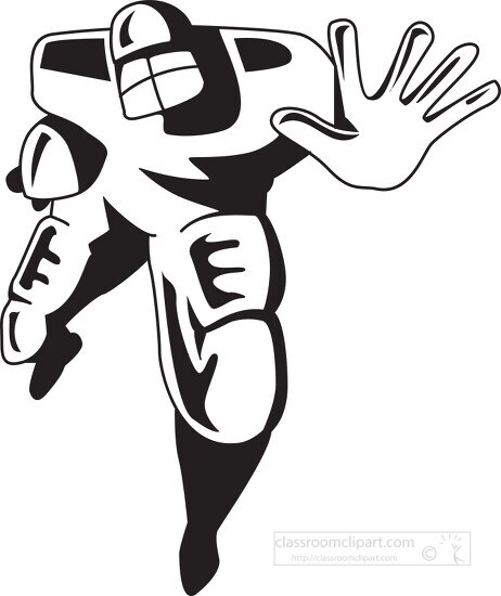 black outline offootball player blocking with hand out clipart