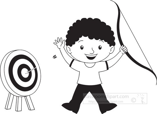 black white boy jumping in joy for hitting target perfactly arch