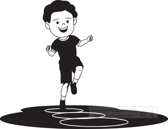 black white boy playing hop scotch on one foot clipart
