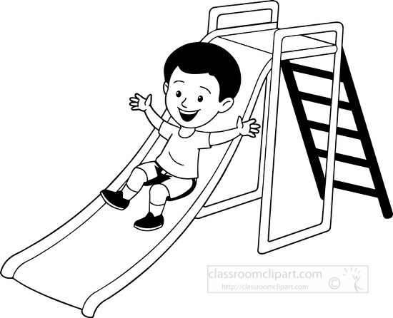 Children Outline Clipart-black white child sliding down palyground