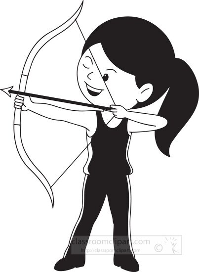 black white girl aiming with bow and arrow archery clipart