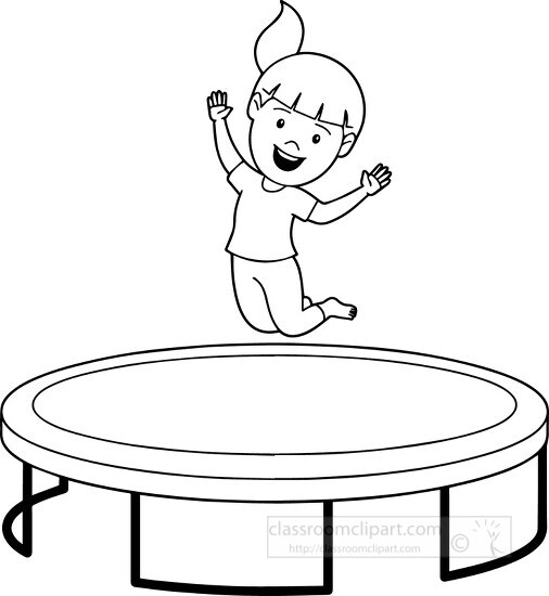 black white girl jumping playing on trampoline clipart 2a