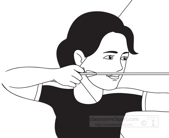 black white girl with bow and arrow archery clipart