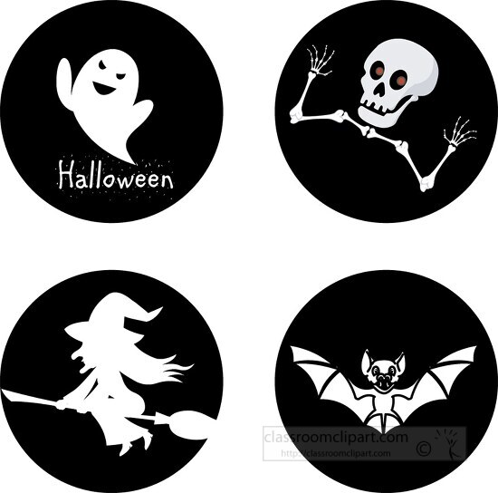 black white halloween icon set classroomclipart