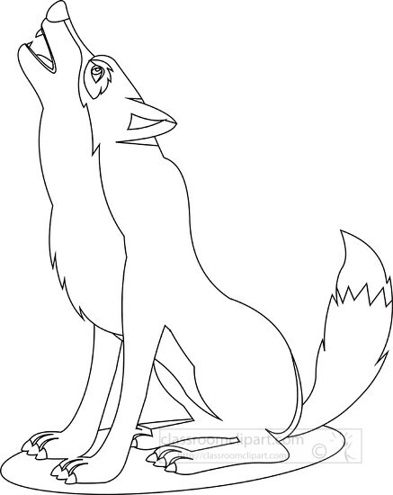 black white outline clipart of howling gray wolf