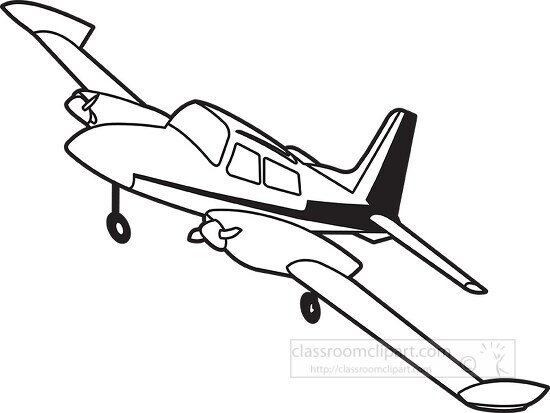 black white outline twin engine airplane clipart 015