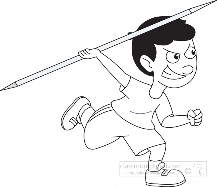 blak outline boy throwing track field javelin clipart