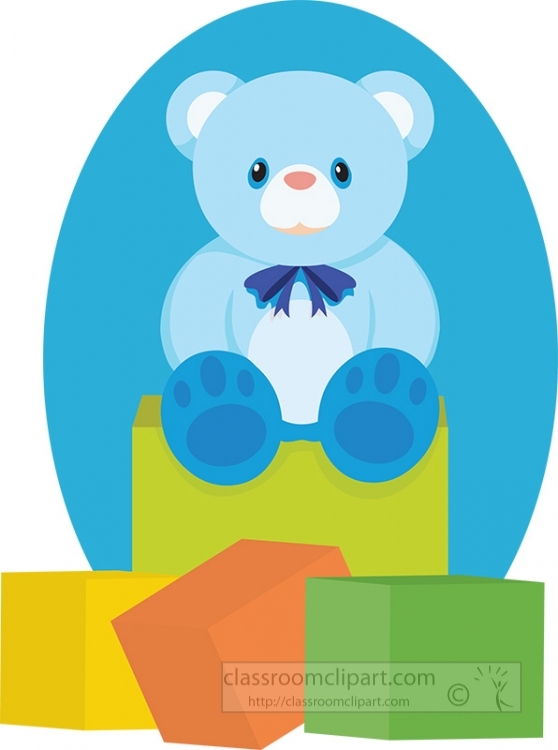 blue teddy bear sitting on toy blocks clipart 2