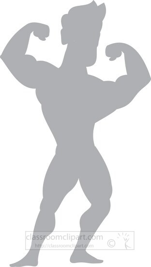 bodybuilder giving pose showing muscles blue silhouette gray col
