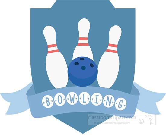 bowling ball with pins shield ribbon word bowling clipart