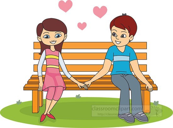 boy and girl on park bench love