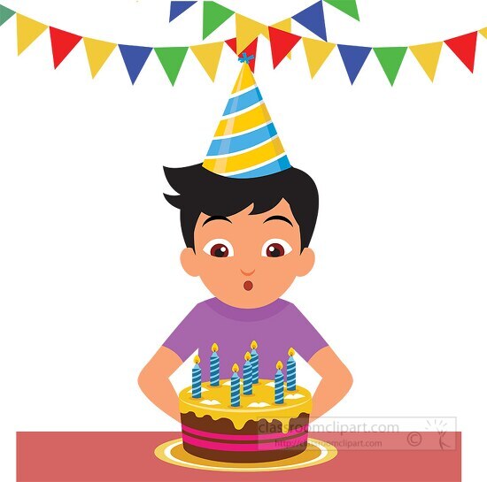 boy blowing air on candles birthday clipart