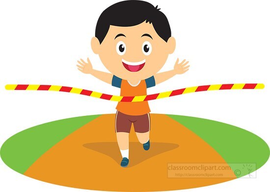 boy come first in race track and field clipart