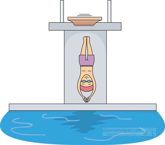 boy diving in swimming pool from platform clipart