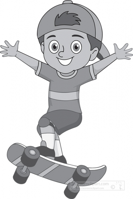 boy doing skateboarding gray white clipart